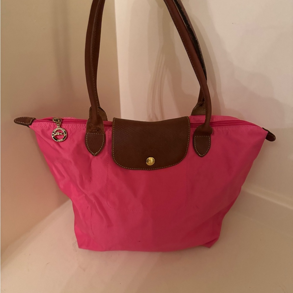 Pink Tote Bag with Brown Handles